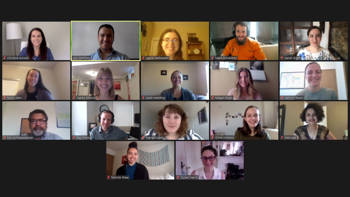 Photo from an online meeting showing the faces of all the participants